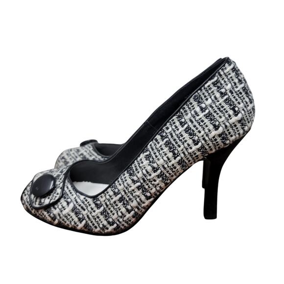 Chinese Laundry Cutie Tweed Kid Fabric Button Heels 7.5 - Picture 2 of 9